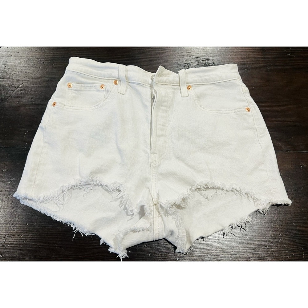 Levis 501 Cut-Off Shorts Womens Size 29 White Denim Frayed Button Fly Beach